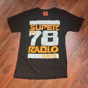 SUPER DRY Black and Orange Graphic T-Shirt Size Large